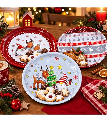 My-goodbuy24 Weihnachtsteller aus Metall - 4 Stück - Weihnachts- oder Nikolaus-Teller mit verschiedenen Motiven für Kekse, Stollen, Gebäck und Süßes, Ø 26,4 cm