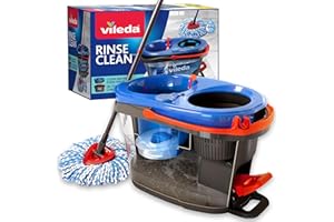 Vileda RinseClean Spin Mop System, separa l'acqua pulita e sporca, strizzatura senza sforzo, set di mocio e secchio in microfibra