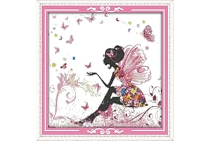 OWN4B - Kit per punto croce, motivo stampato con fiori da donna, 11 ct, 42,9 x 42,9 cm, kit da ricamo fai da te (elfi)