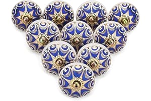 FURNISHFUL FINESSE Assortiment Bleu Marine Boutons de Porte D'armoire Boutons de Tiroir en Céramique Commode Pour Tiroir Cuisine et Meubles Placard et Poignées en - Lot de 10