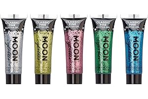 Moon Glitter - Gel glitter fine classico - 12ml - Set di 5 colori - Pittura Viso Glitter