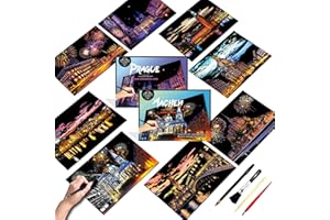 SiYear Set di Carta per Scratch Art Painting per Adulti, Serie Edifici Storici della Città Scena Notturna, Scratchboard Creativo Regalo Fai da Te con 4 Utensili per Incisione su Carta Foil (Europa