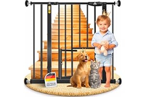 KIDIZ Absperrgitter zum Klemmen mit Katzenklappe, Türschutzgitter, Autoclose Kinder Treppengitter ohne Bohren | 90° Stopp Schutz, schwenkbar, Treppenschutzgitter, Schwarz, Breite: 81-94 cm