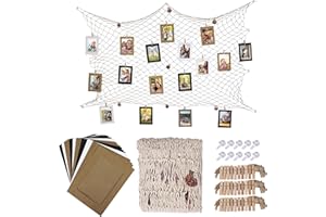 HONGXIN-SHOP Paper Photo Frame Set 30Pcs DIY Creative Retro Kraft Paper Picture Mats Hanging Album Frame with Clips Hemp Ropes Fishing Net for Wall Decoration 6 Inch 3 Colors
