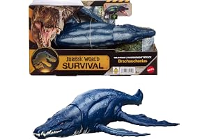 Mattel Jurassic World Wild Roar Brachauchenius dinosaurfigur | Dinosaurieleksak med bitattack, ljus och vrålljud, digital lek