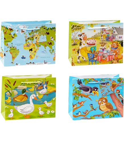 Sacchetti regalo Bagland, 12 pezzi in 4 modelli in formato Grande (26 cm x 32 cm x 12 cm) con l'immagine di fiori in colori atmosferici