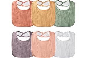 Kewlife gift Baberos Bebe de Muselina Para Bebé, Pañuelo Cuadrado Para el Cuello Del Bebé, Baberos Ajustables Para Niños y Niñas - 6 Paquetes