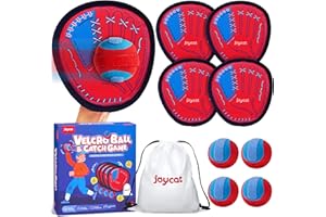 JoyCat Velcro Ball and Catch Game, Toss and Catch Ball Set, Outdoor Yard Games Beach Toys, Kids Preschool Games for Ages 4 5 6 7 8, Including 4 Paddles, 4 Sticky Balls, 1 Carry Bag