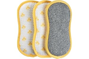 Kleeneze KL076458EU7 Lot de 3 AntiBac Busy Bee Tampons de Nettoyage en Microfibre, Traité avec Protection Antibactérienne, Double Face, Éponges Vaisselle Réutilisable, Eliminez les Taches Tenaces
