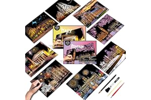 SiYear Scratch Art Painting Paper Set for Adults & Kids,Landmark Building City Series Night Scene,Scratchboard Creative Gift DIY Foil Engraving Crafts with 4 Tools (Europe Series -8Pack)