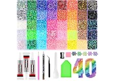 40 Färger Bedazzling Kit 3mm, 32000 Jelly-hartsplattade strassstenar, DIY-pärlsats med upplockande penna, pincett och 3 rör 10ml mångsidigt lim för naglar, skor, kläder och mobilfodral