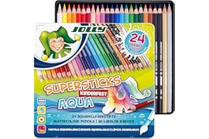 JOLLY Superstick Aqua crayons de couleur, crayons de couleur aquarellables, 24 pièces, aquarellable, incassable, abrasion des mines réutilisable, pour enfants à partir de 5 ans.
