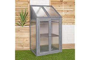 Samuel Alexander Wooden Mini Greenhouse Cold Frame - Small Greenhouse H120 x W69 x D49cm (Large, Grey)