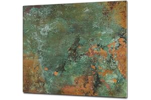 CONCEPT CRYSTAL ORIGINALE tagliere in VETRO temperato – Copri-piano cottura a induzione –Tagliere pezzo UNICO (60x52 cm) o DUE pezzi (30x52 cm ognuno); D24 Serie texture arrugginite