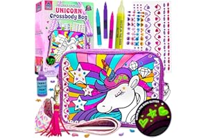 PURPLE LADYBUG Decorate Your Own Unicorn Crossbody Bag - Unicorn Gifts for Girls, Craft Kits for Kids with Glow-in-the-Dark Glitter - 6 Year Old Girl Gifts - Creative Birthday Presents for 5 6 7 8 9 10 Years Old