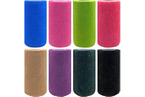 NELLHOMY 8 Rolls Self Adhesive Bandage Warp 4 inch Self Adherent Cohesive Bandages, 10cm x 4.5m Elastic Breathable Self Adhesive Bandage for Finger, Sports and Stretch Athletic,Pet Vet Wrap for Horse