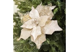 Alupssuc 10 Piezas, 9 Pulgadas de Florida Artificiales, Brillante para el árbol de Navidad, decoración de Flores para/Año Nuevo/Fiesta, champán