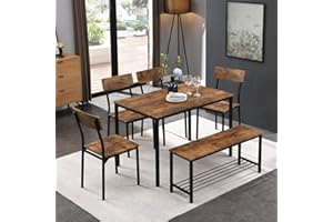 Merax Mesa de cocina con sillas, mesa de comedor de estilo industrial con 4 sillas y 1 banco, juego de comedor para comedor, salón y balcón, color marrón vintage, 3092401AAV