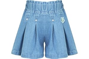 Happy Cherry Mädchen Denim Shorts Sommer Casual Jean Shorts Kinder Elastische Taille Cowboy Hotpants Kleinkind Wide Shorts Blau für 1-13 Jahre