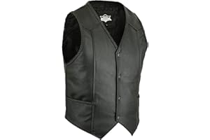 KA WEARS Biker Real Leather Waistcoat Cowhide Plaited Edging Button Close Motorcycle Vest