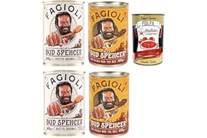‎ITALIAN GOURMET E.R. Fagioli alla Bud Spencer – 4×400 g Bohnen in Sauce, Mix Ricetta Originale & Tex-Mex, kultiges Etikett, servierfertig, ideal zu Brot & Grillgerichten + Italian Gourmet polpa