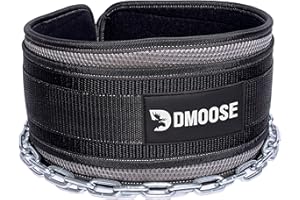 DMOOSE FITNESS DMoose Dip Belt with 36 Inches Heavy Duty Steel Lifting Chain For Pull Ups, Training, Weightlifting, Powerlifting and Bodybuilding Workouts, Comfortable Dipping Belt With Neoprene Back Support