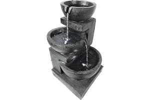 Direct Global Trading Solar Powered Charcoal Fountain Patio Garden Water Feature with LED Lights Full Battery Back Up Function Works At Night