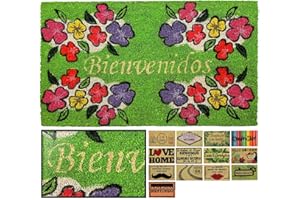 LUCA HOME LucaHome - Felpudo Coco Natural 40x70 Antideslizante, Felpudo de Coco Bienvenido Florecitas, Felpudo Absorbente Entrada casa, Ideal para Exterior o Interior