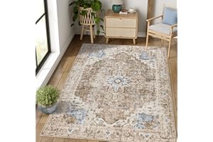 TOPICK Dywan 160 x 230 cm, do salonu, nadaje się do prania, krótkie runo, retro, ceglane, kwiaty, orientalny, antybakteryjny, składany, miękki, antypoślizgowy, cienki, do sypialni, pokoju dziecięcego