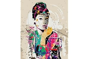 Artnapi Dipingere con i Numeri Adulti Senza Telaio | Fai da Te Dipinto a Mano | Audrey Hepburn | Kit per Principianti e Adulti | Set Incluso Colori Acrilici & Pennelli | Tela 40x50 cm