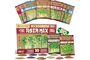 ZenGreens® - Graines germées bio en Kit de Asia-Mix - Graines germées - 10 variétés de graines germées asiatiques - culture facile en pot ou en terrine - Micrgreens Samen Mix - Lot de 10