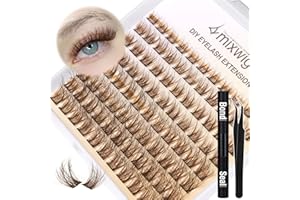 LVMIXWIG Brown Eyelash Cluster Kit, Natural Eyelash Extension, Fluffy Brown Eyelash Extensions, CC Curl, Individual Eyelash Kit, Brown Eyelash Cluster, Eyelash Bond and Seal and Eyelash Applicator