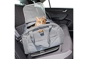 MY DUQUE Car-GO Panier Chien et Sac de Transport pour Chat | Cage pour Chien avec Base ISOFIX, Accès Avant/Arrière, Côtés Extensibles pour Petits Animaux | Bandoulière - Gris
