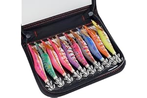 JSHANMEI Luminous Squid Jig Sea Fishing Lures, 10pcs Hard Bait Squid Shrimp Jig Saltwater Fishing Lures for Octopus Cuttlefish with Storage Bag
