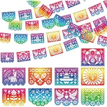 Lot De 6 Guirlandes Mexicaines - 3 Mètres Chacune, 45 Fanions Colorés, Pour Décoration Dia De Los Muertos, Cinco De Mayo, Fête - 6