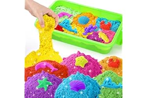 sikmcle Play Sand, juego de arena mágica arcoíris, contiene 3500 g de Play Sand en siete colores y una caja de almacenamiento para arena creativa para interiores (verde)
