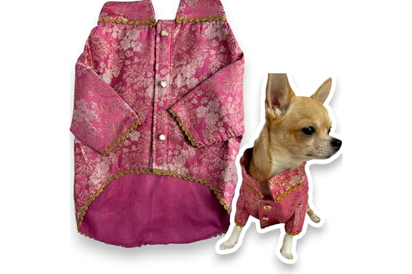 Tails and Tickle Dog Sherwani Banarasi Brocade Festive Ethnic Wear with Cotton Inner Layer Cotten Inner Lining Wedding & Party Outfit XS 4XL Sizes (Pink, 4XL)