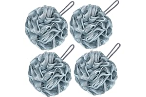 VANZAVANZU - Set di 4 pouf da bagno in spugna da 80 g, per uomini e donne, colore: Blu grigio