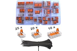 WAGO Serie 221 Compact, conectores para terminales eléctricas juego surtido de 55 piezas 25x 221-412 | 20x 221-413 | 10x 221-415 con intervisio 100 bridas de plástico para cables de 80 mm