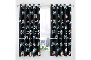Catherine Lansfield Game Over 66x72 Inch Eyelet Curtains Two Panels Black