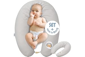 SEI DESIGN Coussin d'allaitement de qualité, oreiller de grossesse, 170 x 30cm SET + 1x taie | Remplissage: boules de fibres 3-D, testées et certifié Ökotex. Taie avec zip et broderie de haute qualité