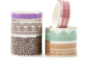 KAVI' S 6 rouleaux Motifs de dentelle Washi Tape Ruban Adhésif Papier Décoratif PET Masking Tape pour Scrapbooking Artisanat de Bricolage (Gentle and Graceful)