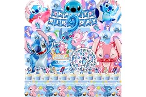 RUENIE Decorazioni Compleanno Stitc 9 Anni, Kit Festa Stitc Compleanno 9 Anni, Adesivi Stitc e Angel, Palloncino Stitc Compleanno, Stitc Decorazioni Torta, Tovaglia Stitc, Sfondo Compleanno Stitc e Angel