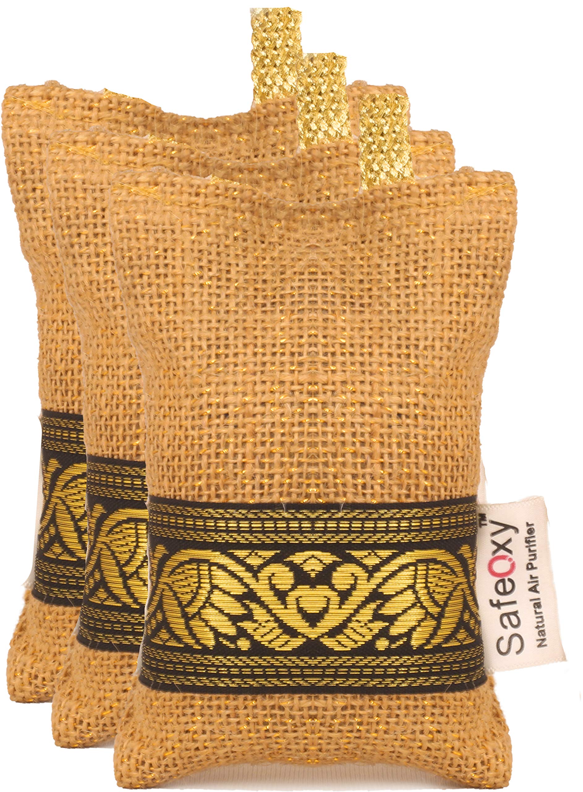 SafeOxy Non-Electric Air Purifier, Deodorizer and Dehumidifier for Car, Bathroom and Kitchen Pack of 3(Khaki Bag 100 Grams*3)