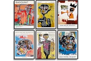 MONOKO® Basquiat - Set di immagini moderne, poster vintage, stampe artistiche da parete, per soggiorno, 6 x A3, senza cornice