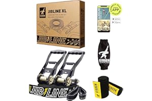 Gibbon Slacklines JibLine XL Trickline Set de 25 m (20 m de Webbing + 2 Cintas de carraca de 2,5 m), 2 carracas, TreeWear, 5 cm de Ancho, impresión Antideslizante, Carga de Rotura de 30 Kn, para