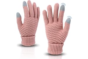 Drokenle Women Winter Gloves, Warm Soft Touchscreen Gloves Thermal Knit Fleece Lined Glove Elastic Cuff Womens Gloves for Cold Weather