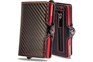 1onespo Porta Carte di Credito Uomo - Portacarte Slim con Portamonete e Contanti - Porta tessere e documenti tascabile protezione RFID, Rosso…