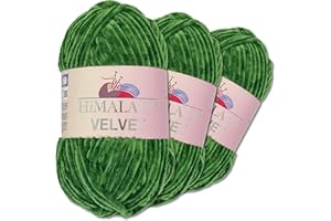 Wohnkult Himalaya Velvet Dolphin - Gomitolo di lana per lavorare a maglia, ciniglia soffice, per accessori, indumenti e coperte, 40 colori a scelta, 3 pezzi da 100 grammi l’uno (90060 | verde)