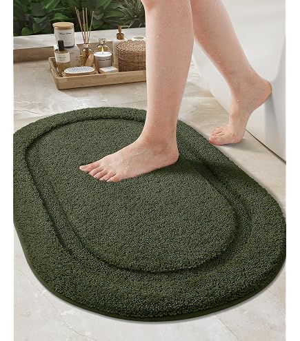 LNXSESN Badteppich Dunkelgrüne Blätter Beige Badvorleger Flauschig Mikrofaser Badematte Rutschfest Duschvorleger Schnelltrocknend Badezimmerteppich Waschbar Badematten Bathroom Mat 40x60cm